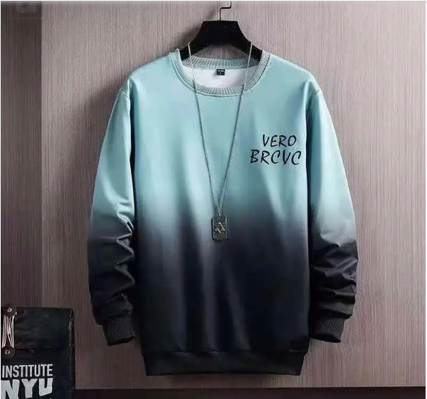 Men's Gradient Loose Round Neck Long Sleeve T-Shirt - Casual Autumn Winter Sweatshirt with Contrast Color Design, Soft and Plus Size