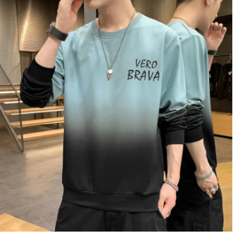 Men's Gradient Loose Round Neck Long Sleeve T-Shirt - Casual Autumn Winter Sweatshirt with Contrast Color Design, Soft and Plus Size