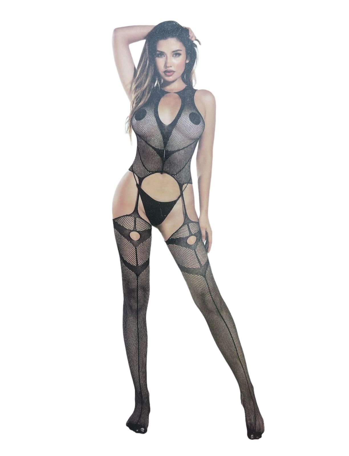 Hot Black Body Stocking for Women - Flexible Fishnet Lace Nighty and Party Wear, One Size Fits All