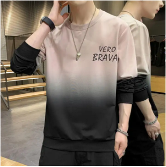 Men's Gradient Loose Round Neck Long Sleeve T-Shirt - Casual Autumn Winter Sweatshirt with Contrast Color Design, Soft and Plus Size