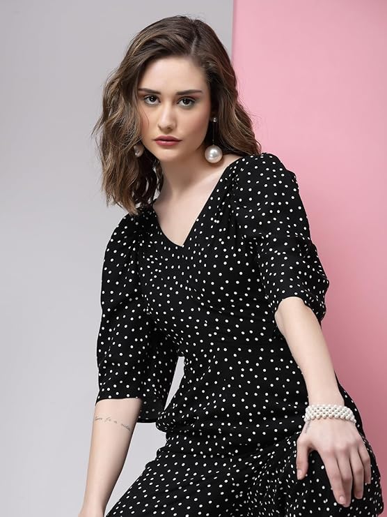 Black Floral Print Puff Sleeve Wide-Leg Jumpsuit and KASSUALLY Casual Pleated Sleeve Jumpsuit for Women