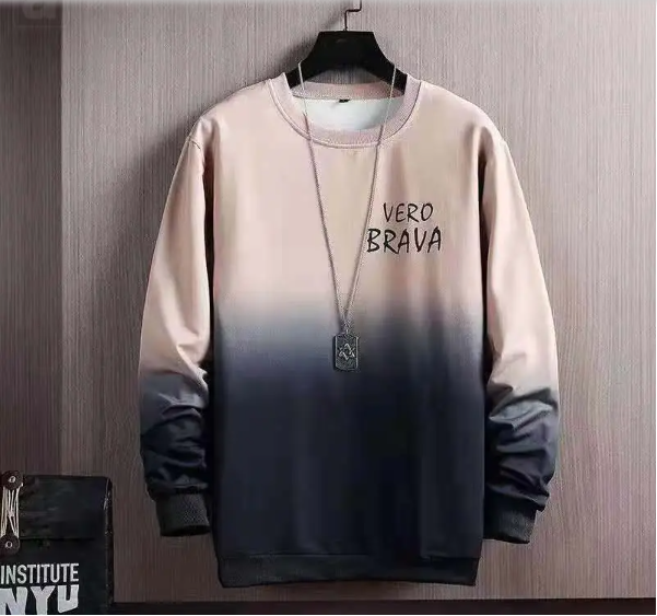 Men's Gradient Loose Round Neck Long Sleeve T-Shirt - Casual Autumn Winter Sweatshirt with Contrast Color Design, Soft and Plus Size