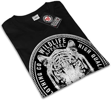 Men's Printed Tiger Head T-Shirt - Elegant Black Jersey O-Neck Half Sleeves - Wildlife Graphic Tee