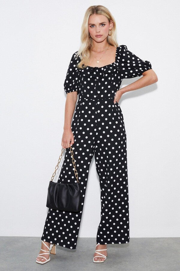 Black Floral Print Puff Sleeve Wide-Leg Jumpsuit and KASSUALLY Casual Pleated Sleeve Jumpsuit for Women